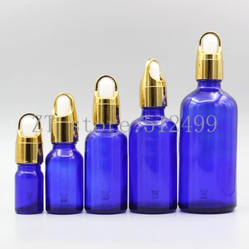 

2/10pcs 5ml 10ml 15ml 20ml 30ml 50ml 100ml Empty Blue Essential Oil Bottle With Gold Basket white rubber lid Cosmetic Vials Tube