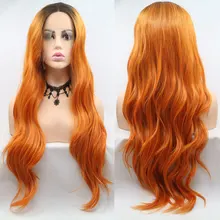Темные корни Омбре оранжевый натуральные волнистые волосы для женщин парики термостойкие волокна средний пробор ручная вязка 13*3 синтетический парик фронта шнурка