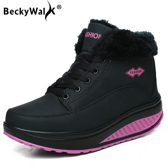 US $16.68 Winter Boots Women Ankle Boots Warm Plush Woman Shoes Platform Sneakers Lace Up Ladies Shoes Women 