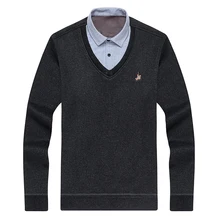 Aoliwen Men sweater shirt colar combination Plus velvet thickening Winter keep warm men clothes fleece lining soft winter shirts