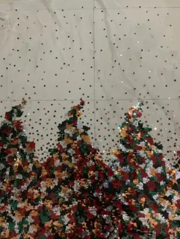 

embroiderd lace fabric Sat-9.5802 with sequins beautiful Nigerian sequins lace fabric for party dress