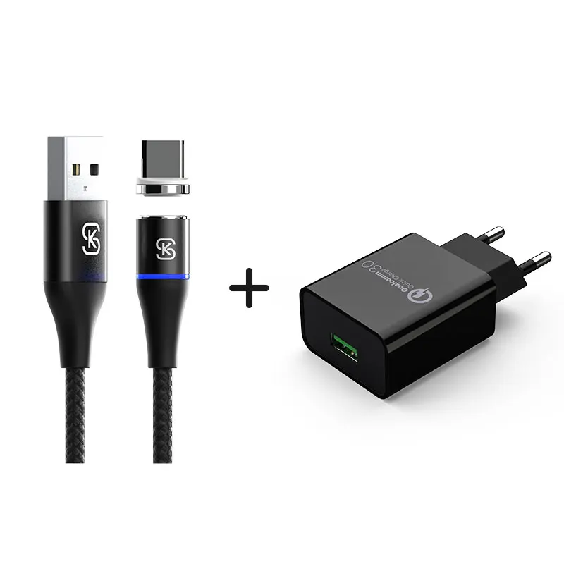 adapter and cable Android Зарядные устройства адаптер телефона для iphone USB type C ЕС вилка Магнитный кабель быстрой зарядки SIKAI QC 3,0 9 В 2A 12 В 1.5A 5 в 3A 4,0 - Тип штекера: adapter and cable