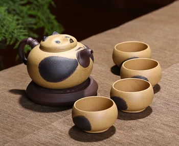 

Chinese Yixing Zisha Duan Clay Handmade Bamboo Panda Pot Gonngfu Tea Set Pot Cup
