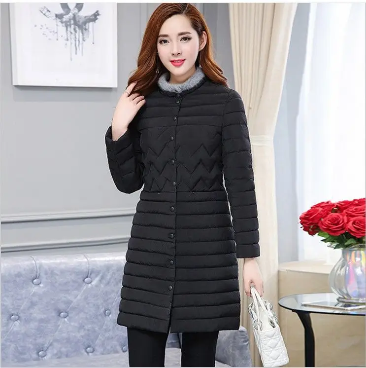 

Light Warm down Jacket Cotton-padded Clothes Women's Large Size Winter Korean-style Scarf Slim Fit Slimming Mid-length Cotton-pa