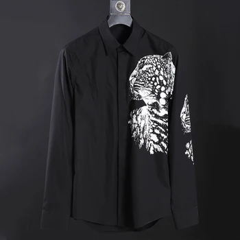 

New style cotton high quality men's shirt printed leopard fashion long sleeve business casual shirt hip hop luxury Street tops