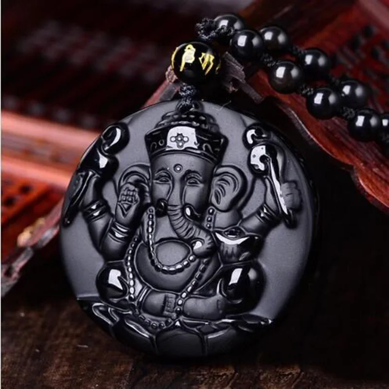 

Jadery 100% Pure Natural Obsidian Pendant Necklace Obsidian Crystal Pendant Necklace Pattern with Bead Chain for Men or Women