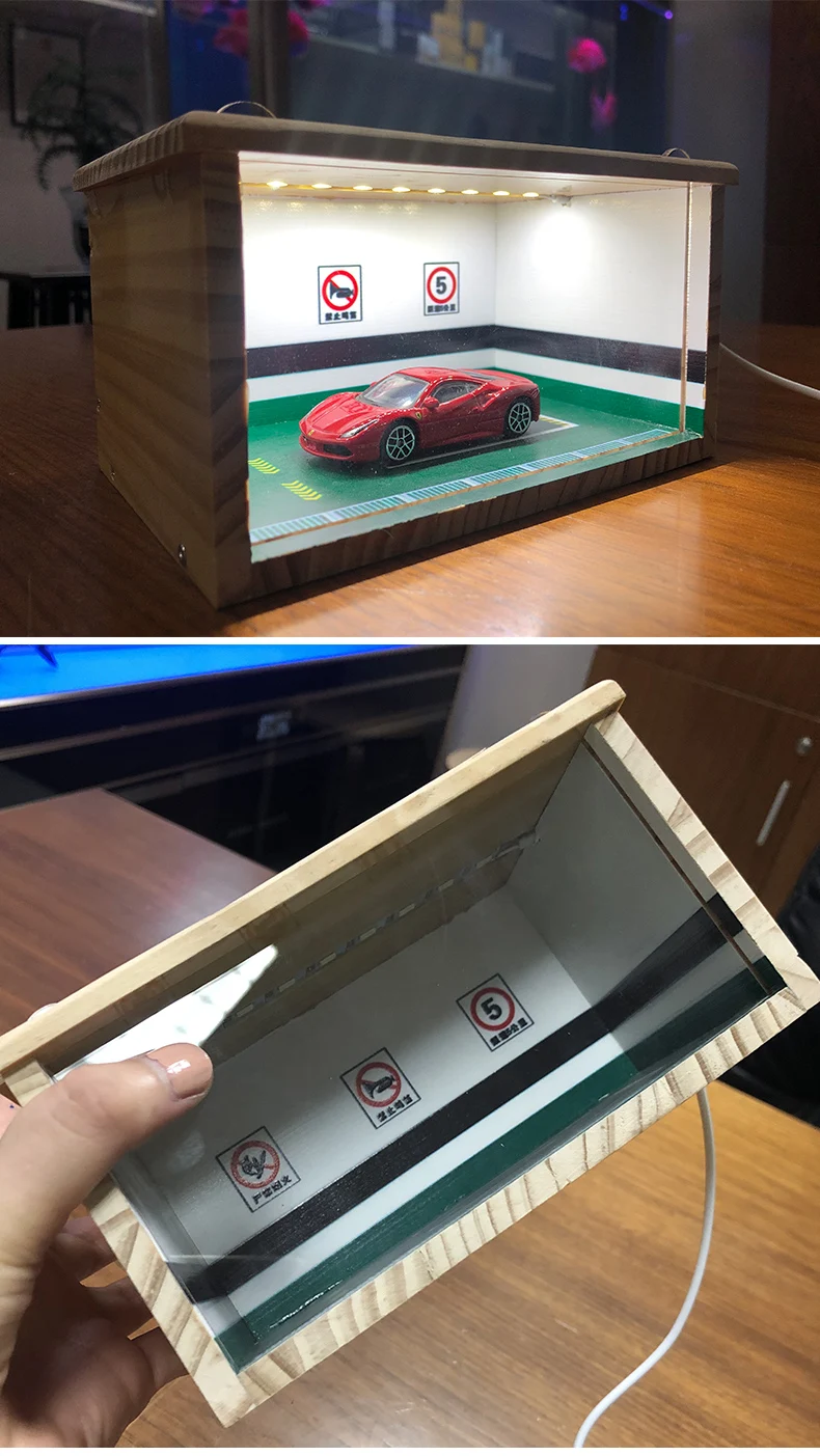 1/64 model car wood display box underground garage car theme wooden parking lot storage dust display cover