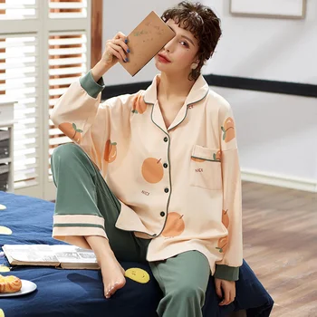 

2020 Spring Women Pajamas Set Solid Color Sleepwear Lapel Pure Pajamas Suit Long-sleeve Homewear Ladies Pyjamas