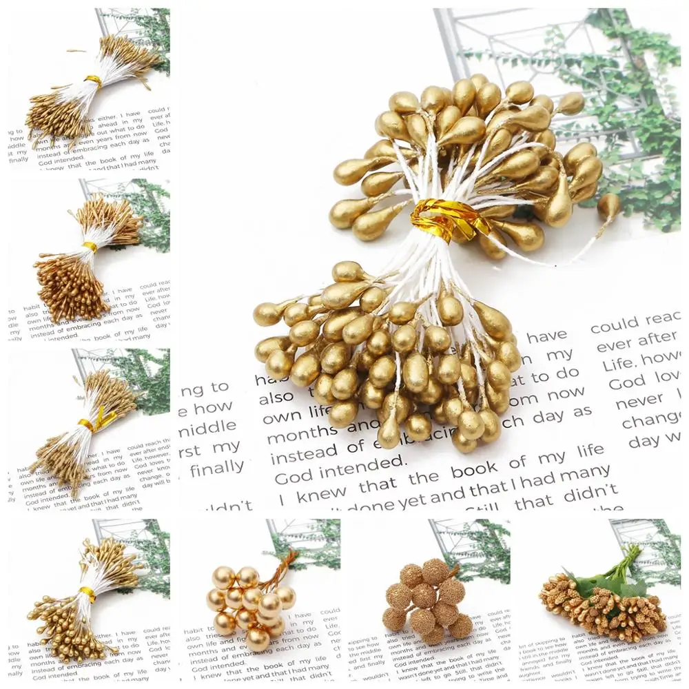 Gold Artificial Flowers Stamen Berries Home Decor Bundle DIY Floral Pistil  Mini