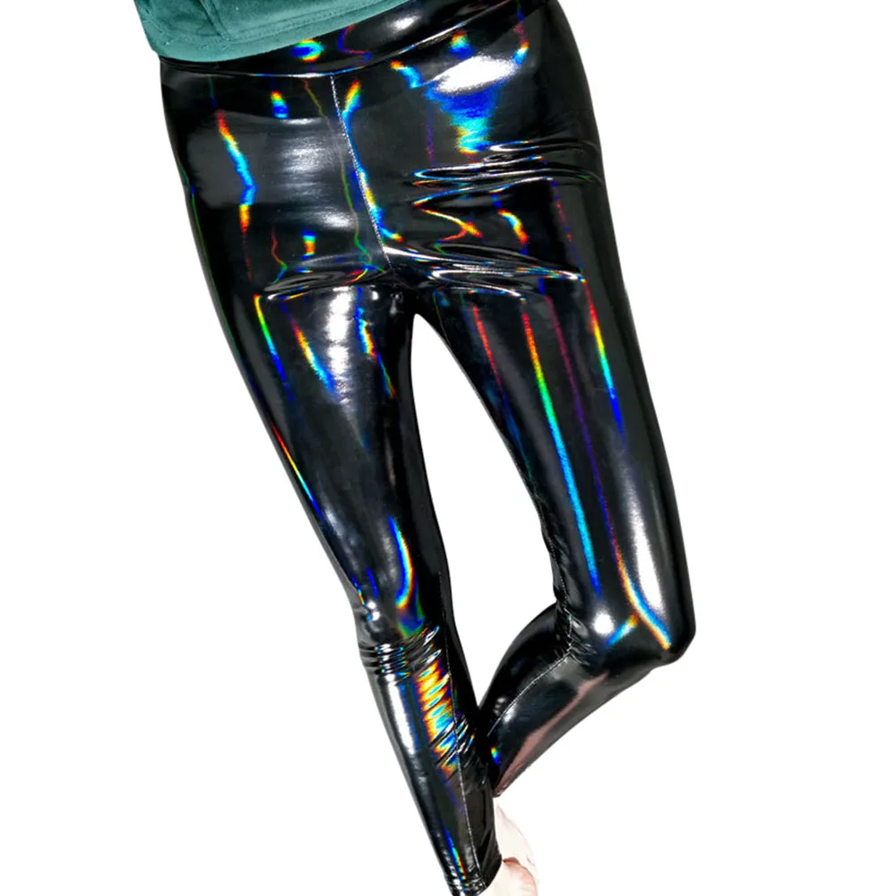 Женские леггинсы с жидкостью сексуальные черные голографические Эластичные