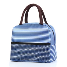 Insulated Bags for Warm Cold Lunch Box Picnic Bags Canvas Striped Lunch Totes Thermal Portable Warm Heating Bags Women Kids