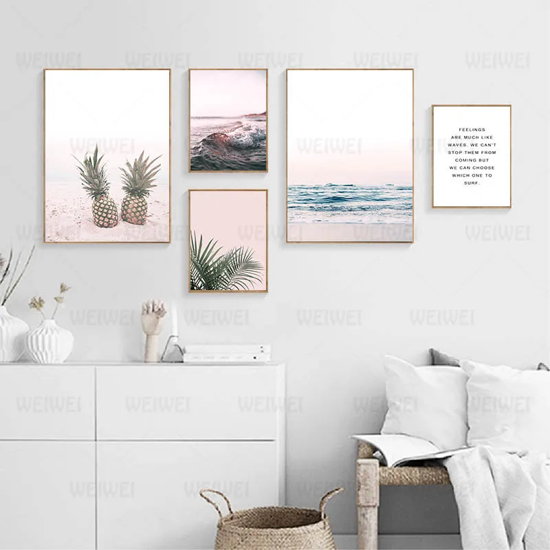 Pineapple Ocean Beach Picture Scandinavian Poster Landscape Wall Art Canvas Print Painting Nordic Style Modern Living Room Decor | Дом и сад
