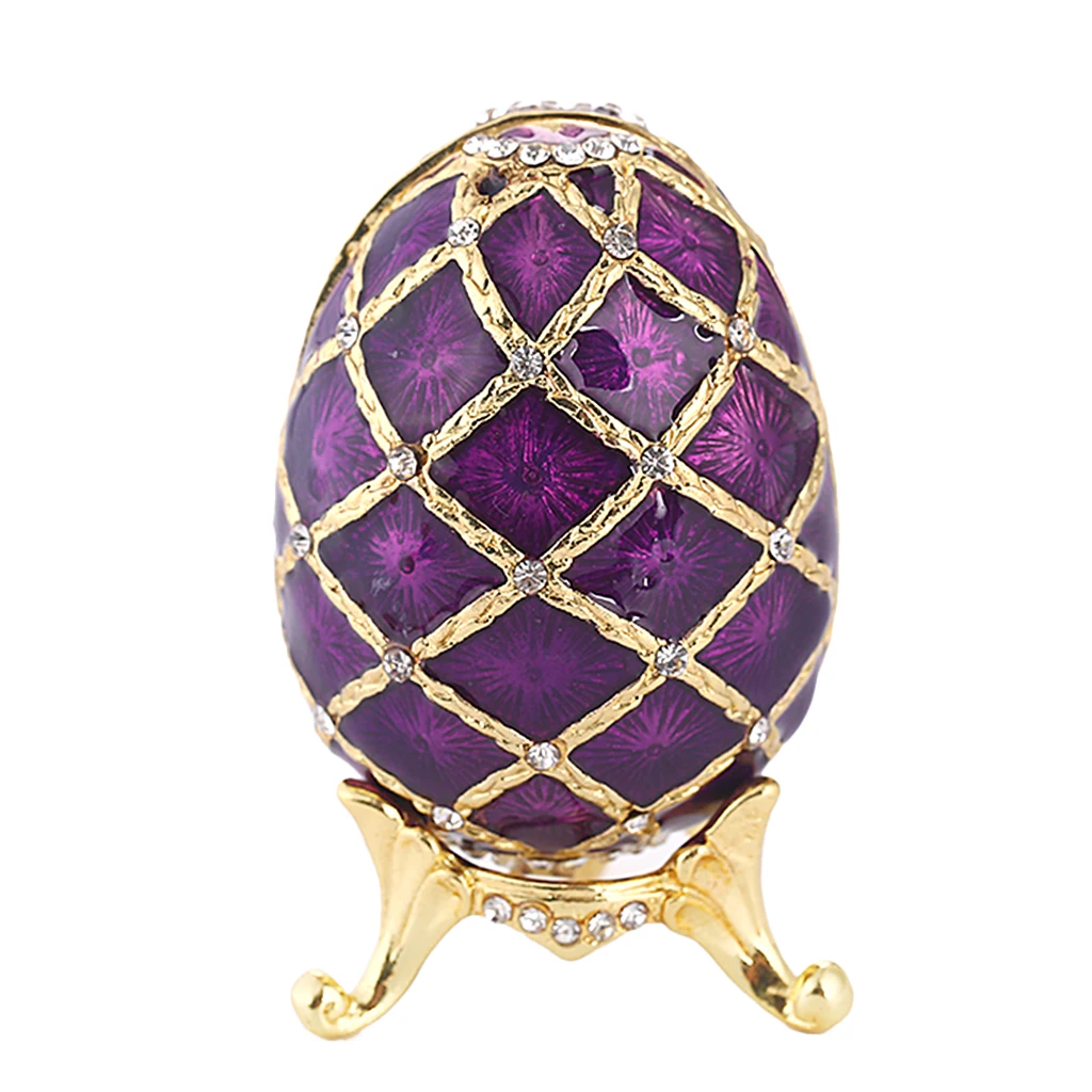 Purple Faberge Russia Egg Figurine Jewelry Trinket Box Souvenir Easter Craft 7 x 4.7cm