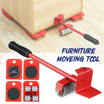 

5Pcs Furniture Lifter Mover Furniture Moving Transport Set Heavy Hand Tool Set Mover Roller + Wheel Bar