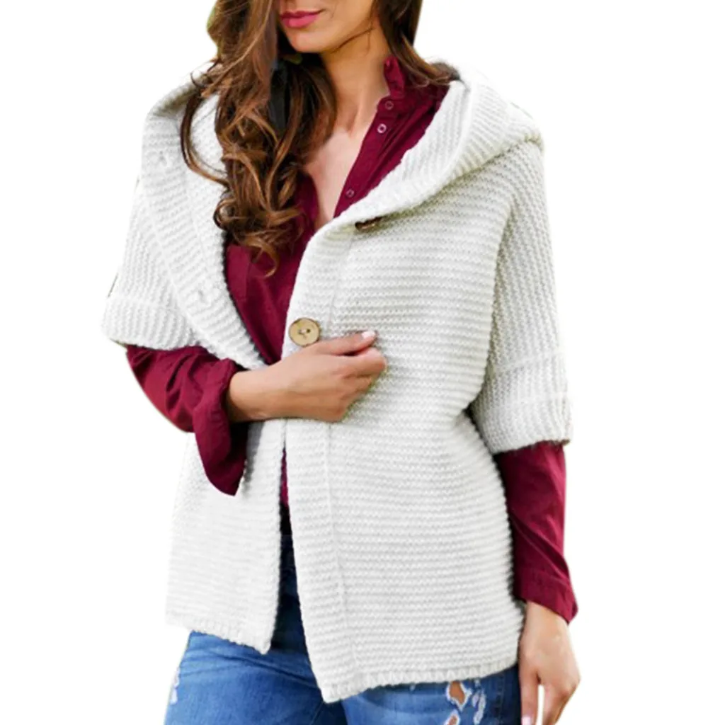 Женские зимние пальто, модный однотонный свитер с капюшоном и рукавом средней длины, кардиганы, верхняя одежда, теплые пальто, осенне-зимний женский топ 7,31