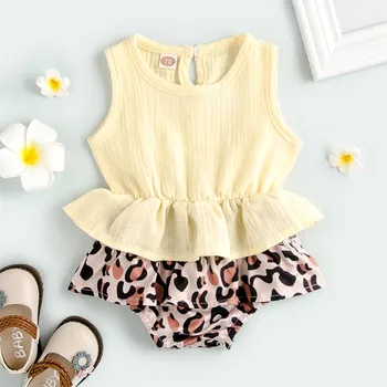 

Newborn Baby Girls Rompers Ruffle Linen Cotton Baby Girl Clothes Summer Leopard Girls Jumpsuits Outfit Sunsuit Baby Clothing