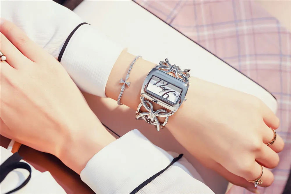 G&D серебряные женские часы люксовый бренд браслет часы Дамская мода прямоугольник Женские кварцевые наручные часы Часы relogio feminino