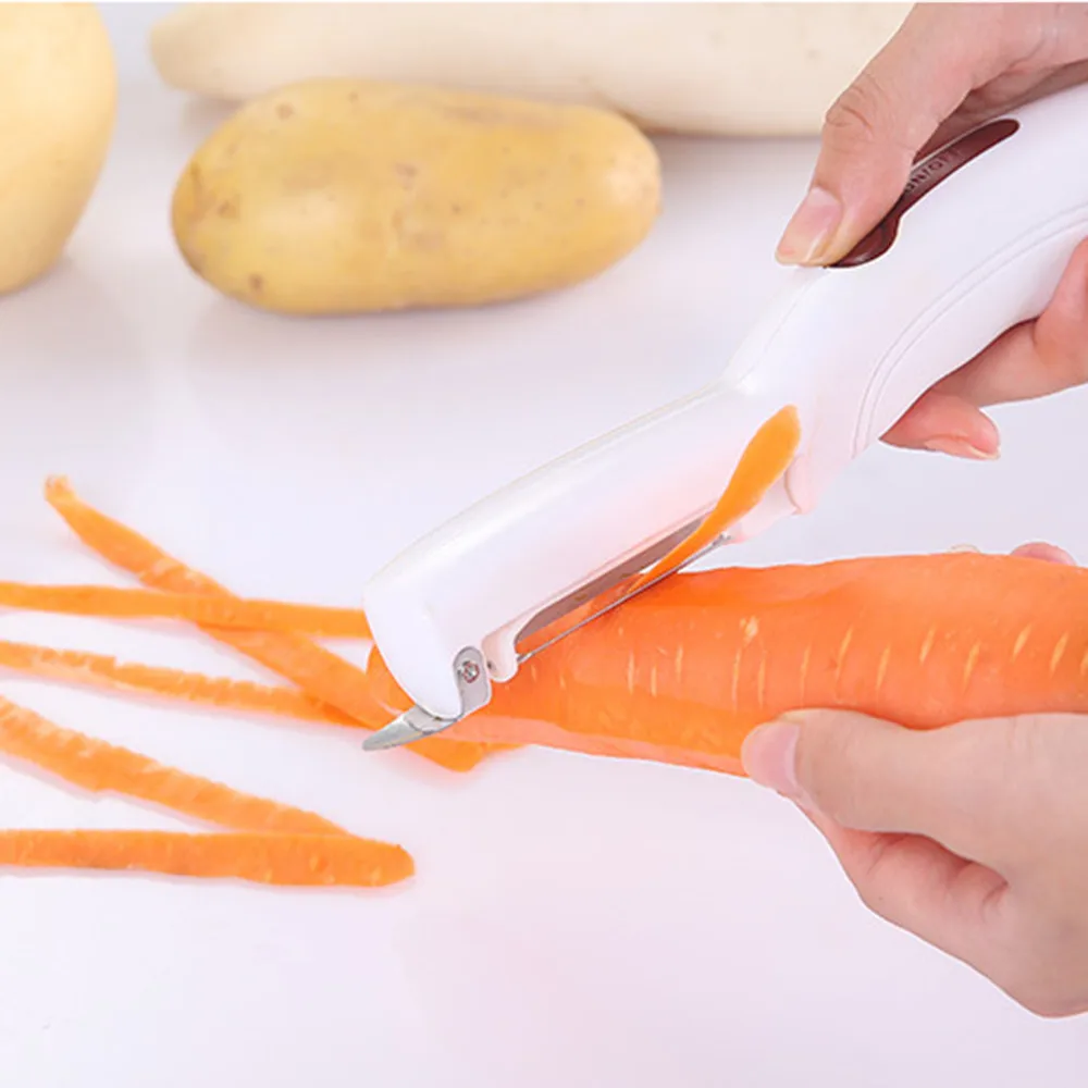 Батареи мощность фрукты овощи пилинг яблоко нож для очистки овощей Картофеля Овощечистка резак для моркови Кухонные гаджеты батареи не включены# J7 - Цвет: White
