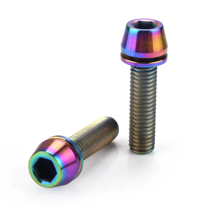 2pcs Rainbow M6* 20 мм Ti Винт из титанового сплава с шайбой для горной дороги, руль для велосипеда, шток для велосипедной гарнитуры, винты, цветные болты, 2 шт - Цвет: 2pcs Rainbow