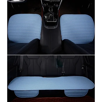 

Linen Car Seat Cover Four Season Front/Rear Flax Cushion Breathable Protector Non Slide Pad Auto Accessories Universal Size(Blue