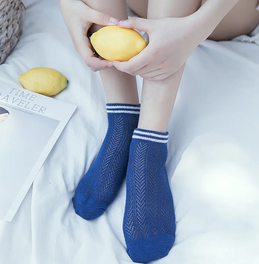 Spring And Summer New Style College Style Stripes WOMEN'S Short Socks Two-Branched Fish Bone Pattern Women’s Boat Socks Pur