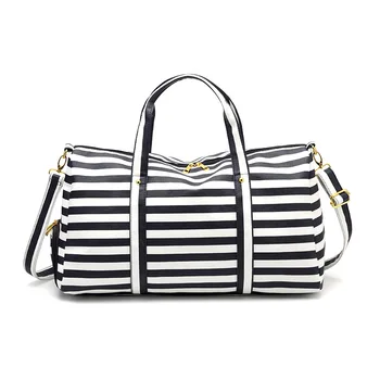 

New Korean version of the striped pu women bag women's shoulder bag large bag travel bag fashion trend