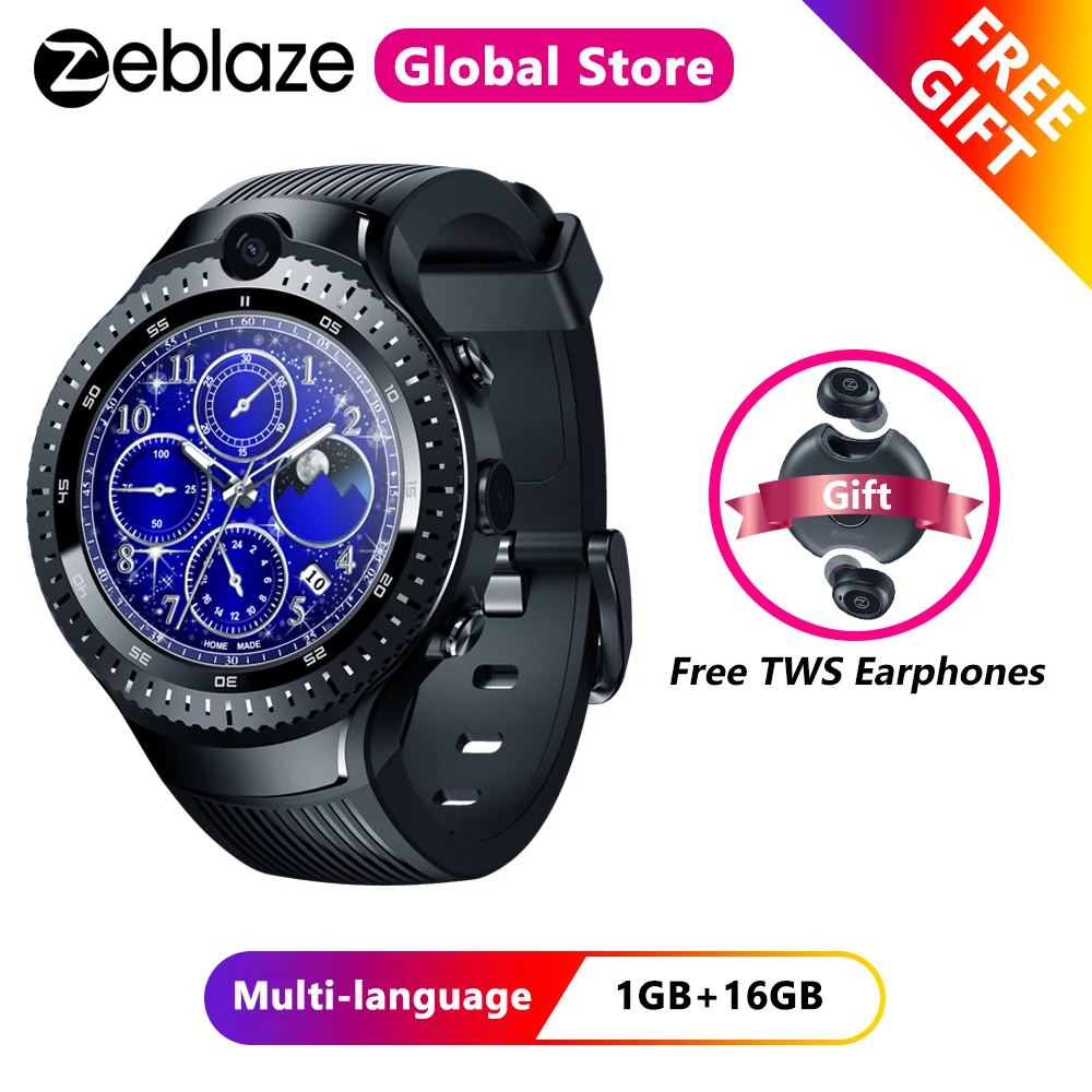 Смарт часы Zeblaze THOR 4 Dual 4G с двойной камерой 1 Мп + дюйма AOMLED GPS/GLONASS Гб 16 для