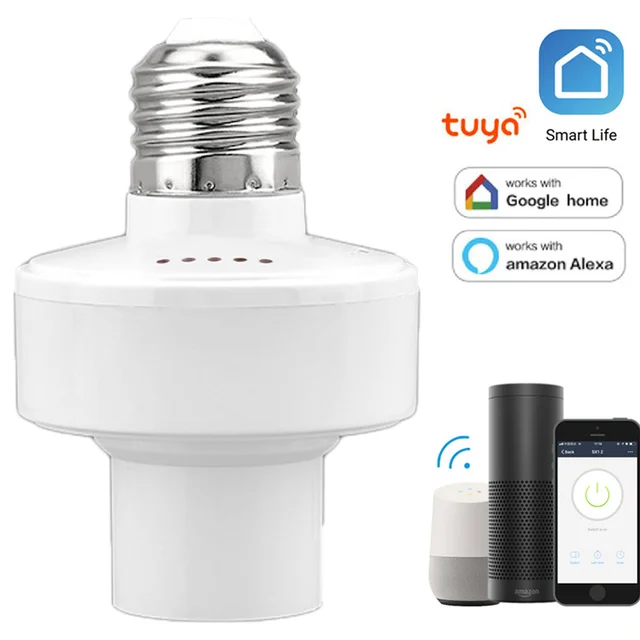 Tuya Smart Life Wifi Smart Light Bulb Socket Adapter E27 E26 Switch Lamp Base Holder For Amazon Alexa Google Home Smart Life 85V-250V