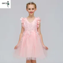 Детское свадебное платье; платье принцессы с треугольным вырезом и трехмерным цветком для девочек; детская одежда; платье феи с цветочным рисунком для детей 4-15 лет