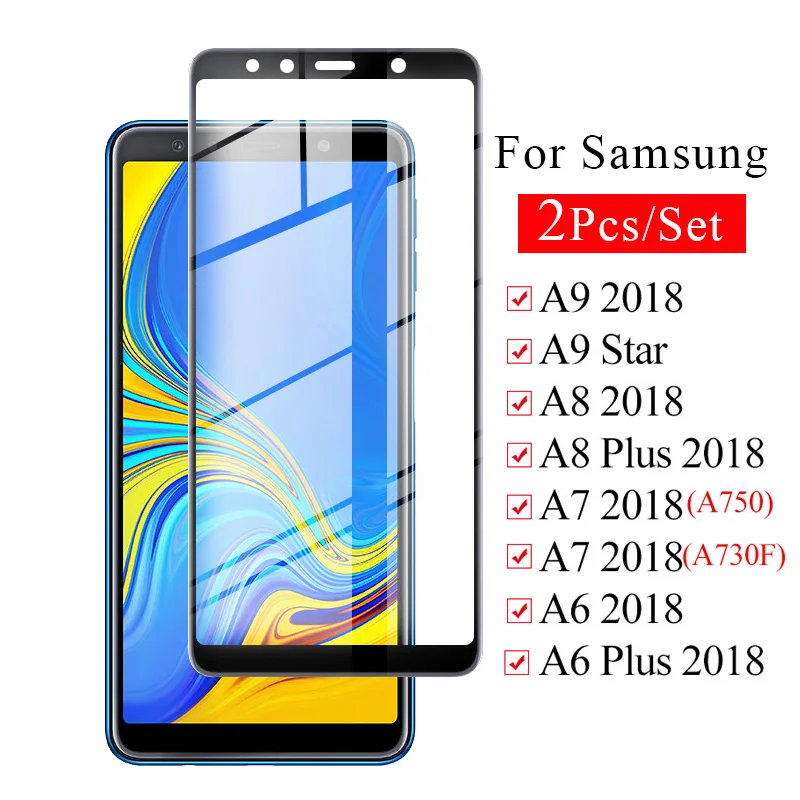 

2 Pcs Set Kit Safety Glass on For Samsung Galaxy A9 A7 A8 A6 Plus 2018 Tempered Protective A 9 8 6 A8plus Screen Protector Film