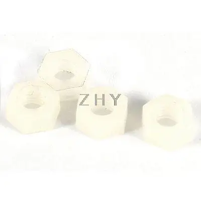 

4 Pcs White Plastic 4mm Inner Dia Hexagonal Hex Fasteners Screw Nuts