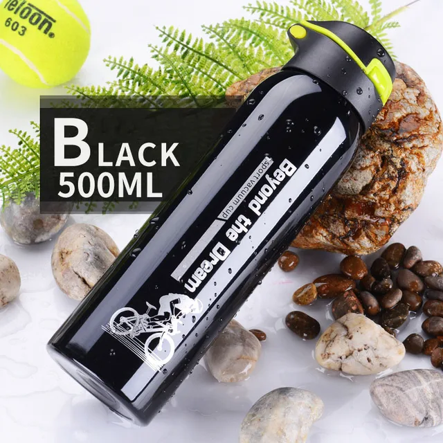 500ML Bicycle Kettle Bike Water Bottle Mountain Bike Riding  Double Stainless Steel Thermos Cup Warm-keeping Jug Sports Outdoor black