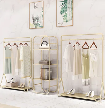 

Clothing store display rack floor type side hanging light luxury gold display shelf new product hanger combination