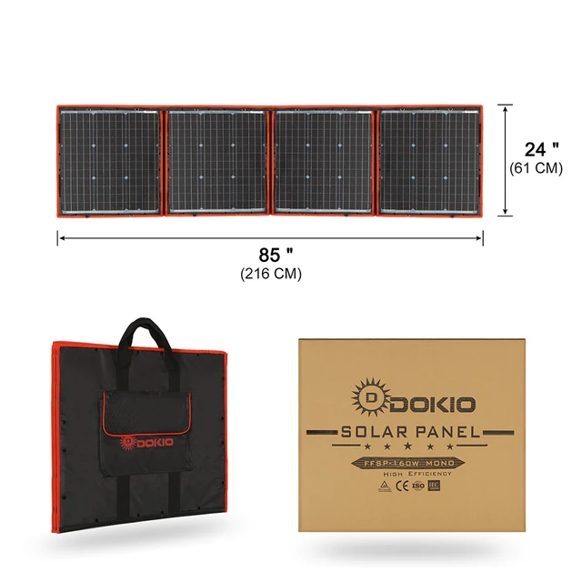 Dokio 18V 150W Solar Panel monocrystalline Charge 12V Portable Foldble Solar Panel China For Boats/Out-door Camping/Car/RV 2