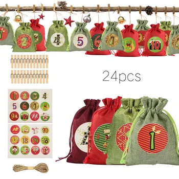 

24pcs Christmas Gift Bags Calendar Countdown Jute Bag Candy Storage Pouch DIY Christmas Advent Calendar Bag calendrier avent