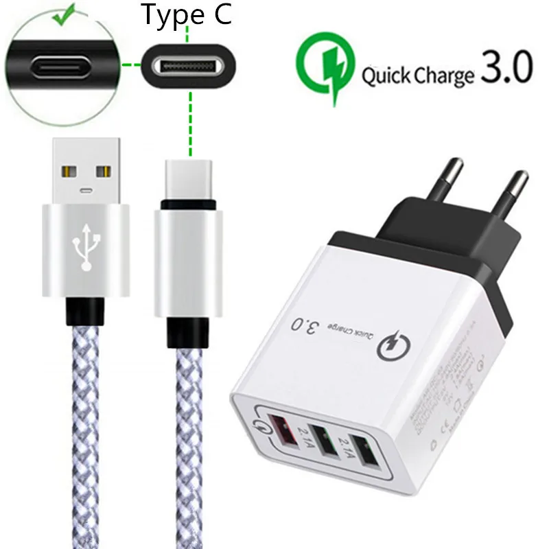 Быстрая зарядка QC 3 0 USB Зарядное устройство Type C кабель для передачи данных Samsung S8 S9