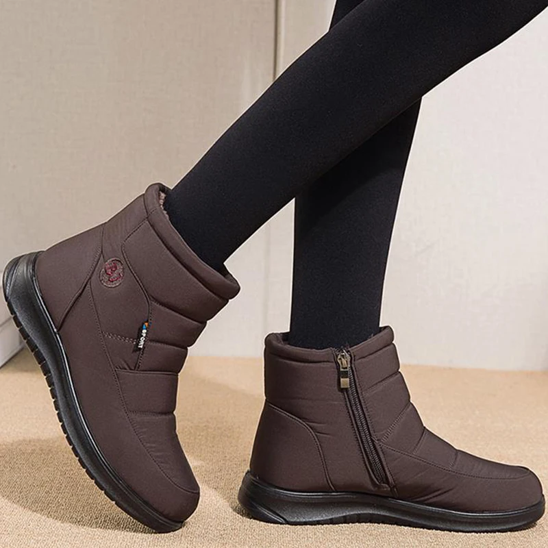 Winter Boots Ankle Boots Winter Ankle Boots Women Waterproof Women Snow Boots Black Round Toe Shoes Woman Comfortable Female Flat Sneakers Big Size