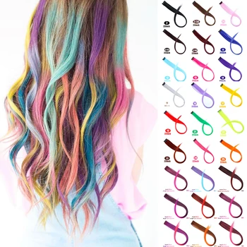 

22" 50cm Long Ombre Straight Wave Hair Pieces Hair Extensions 1 piece/lot Clip In Synthetic 38 Colors For Women Girls