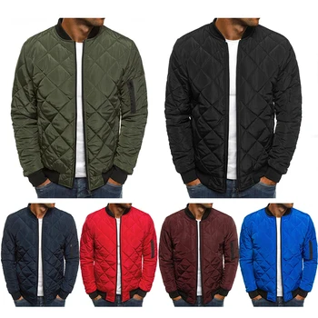 

Winter Jackets Men Slim Bomber Jacket 2019 Korean Fashion Checkered Casual Solid Color Zipper Coats Men Parkas Overalls