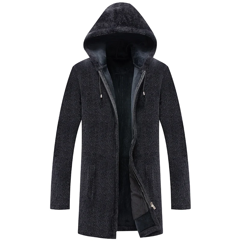Новинка, длинные зимние куртки с имитацией норки, модные мужские куртки с защитой от ветра, уличная одежда, Трендовое пальто, повседневное пальто, мужская одежда - Цвет: Черный