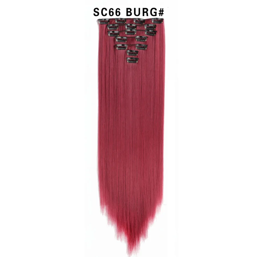 Рафинированные волосы 7 шт. длинные шелковистые прямые женские клипсы для наращивания волос синтетические волосы прическа термостойкие коричневый красный синий - Цвет: Burg