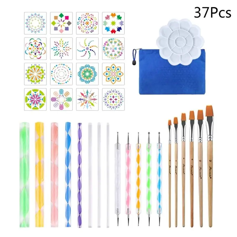 

37/40pcs Mandala Dotting Pen Handwork Tools Set for Rock Painting Stencils Brush