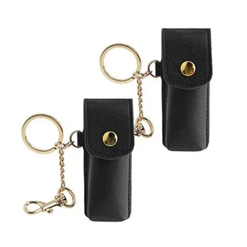 

New Portable Lipstick Tubemini Case Leather Lip Gloss Vial Organizer Box Keyring Women Makeup Cosmetic Jewelry Holder Bag