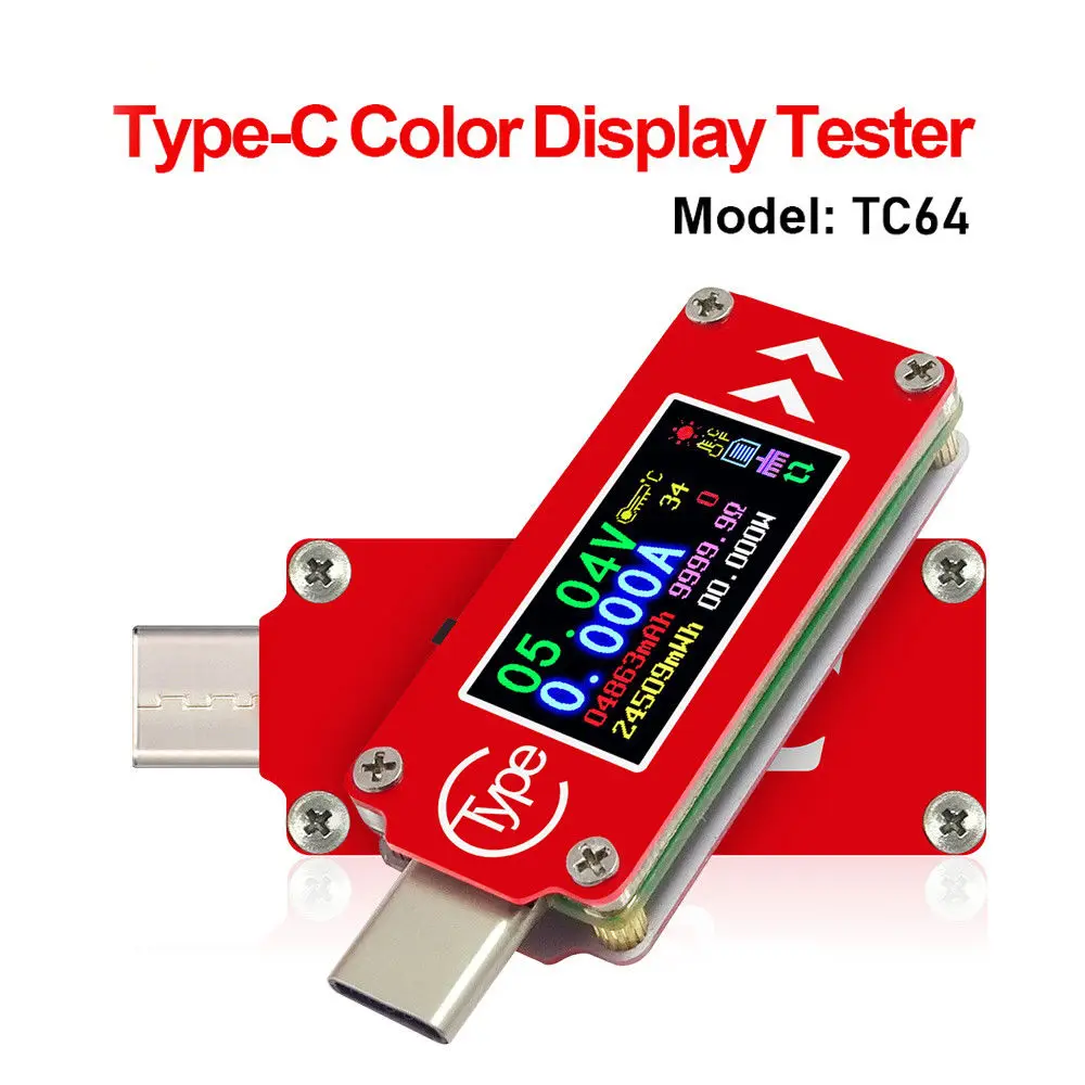 TC64 Type-C Color LCD USB Voltmeter Ammeter Voltage Current Meter Multimeter Battery PD Charge Power Bank USB Tester TC64 Type-C Color LCD USB Voltmeter Ammeter Voltage Current Meter Multimeter Battery PD Charge Power Bank USB Tester