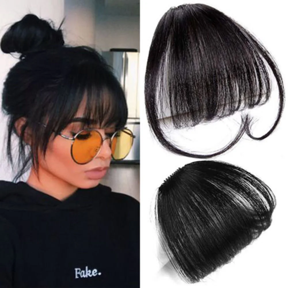 

High Quality Thin Neat Air Bangs Human Hair Extensions Clip in/on Fringe Front Hairpiece Fake Hair Styling Tools