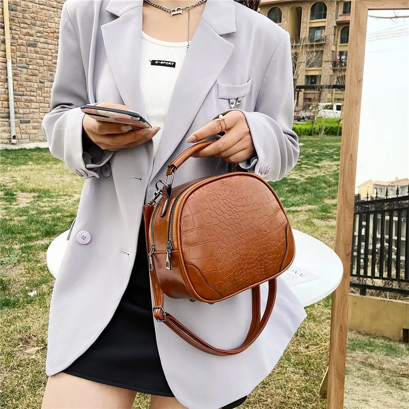 Small Round Crossbody Bags for Women Fashion Alligator Pattern