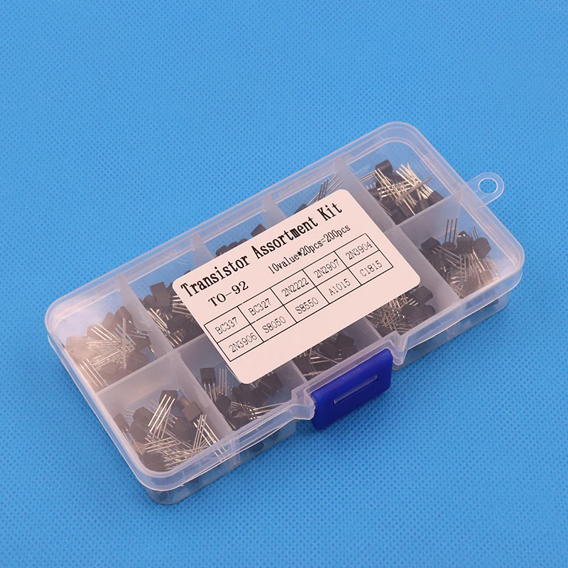 BC337 BC327 2N2222 2N2907 2N3904 2N3906 S8050 S8550 A1015 C1815 Transistor Assortment Kit 200PCS Transistors + Box Pack transistors kit