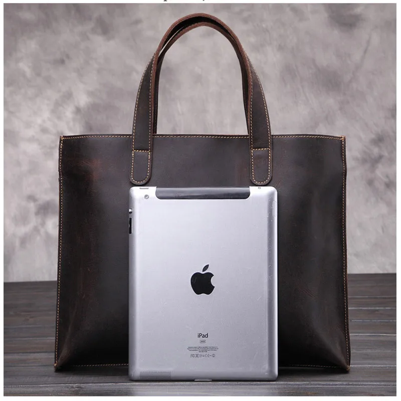 Vintage Men's Office Laptop Briefcases Men Genuine Leather Handbag Real Cowhide Leather Messenger Bag Male  Travel Shoulder Bag