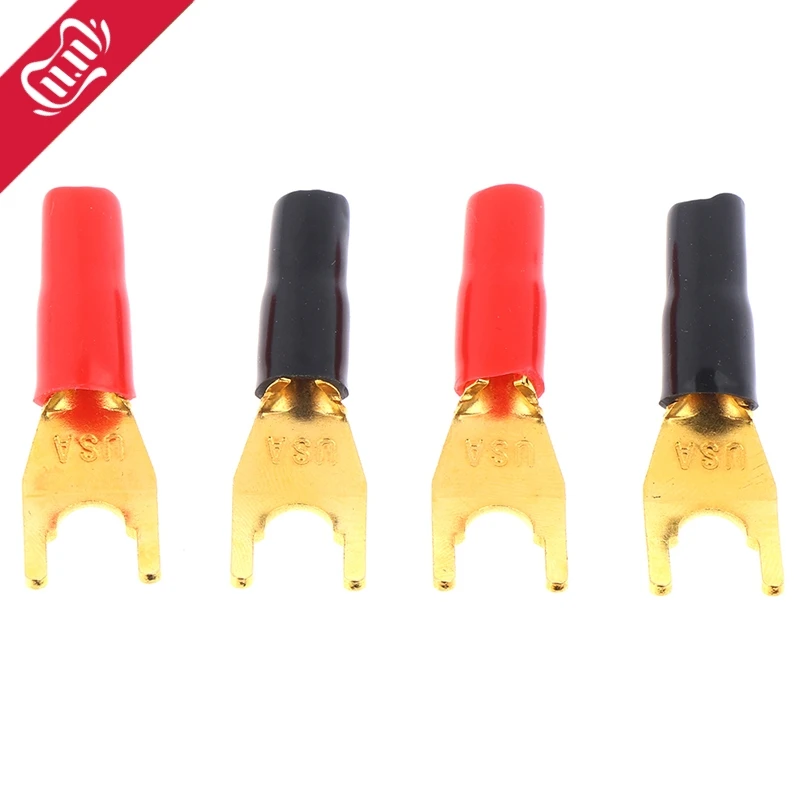

4Pcs Gold Plated Tuning Fork Banana Y Spade Plug Solderless Speaker Cable Power Terminals Connectors