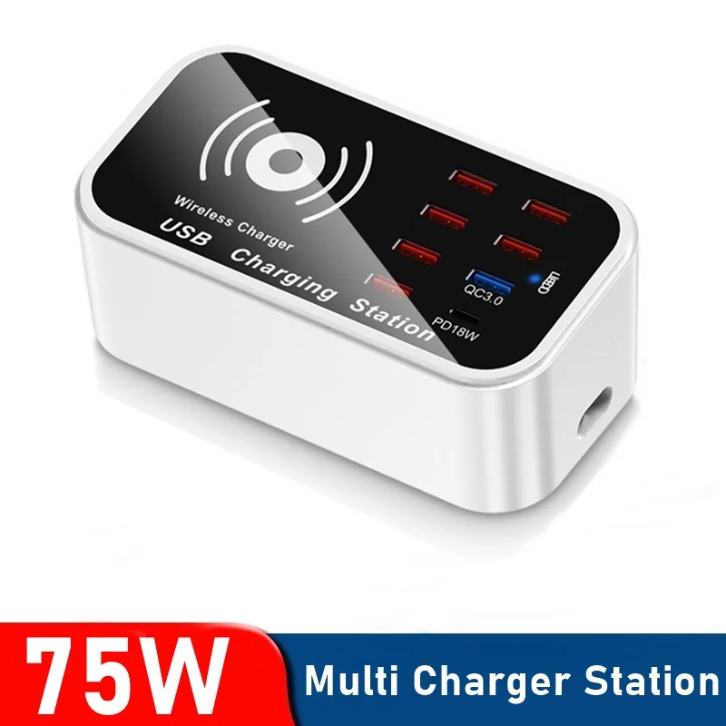 Universal 75W USB Charger Quick Charge QC3.0 PD 18W Wireless Fast Charging Station For Samsung Iphone Xiaomi | Мобильные телефоны и